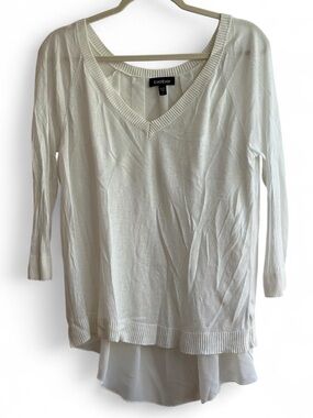 Bebe White Long Sleeve Lightweight Sweater Blouse Top with Sheer Back Size L